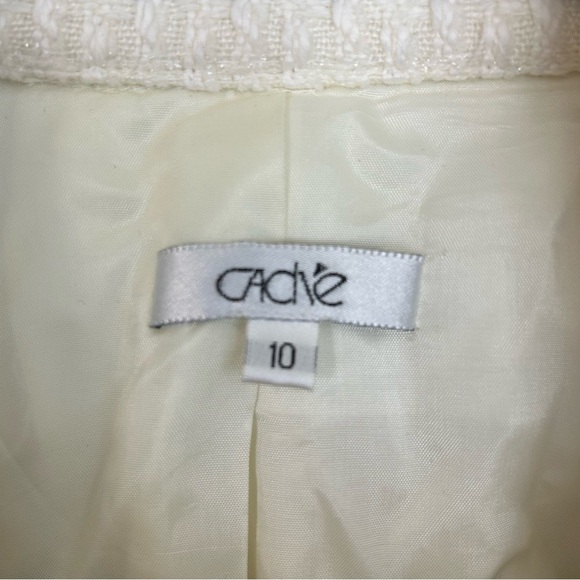 Cache Ivory Metallic Rhinestone Button Fringe/Tweed Jacket Size 10 - Picture 10 of 14